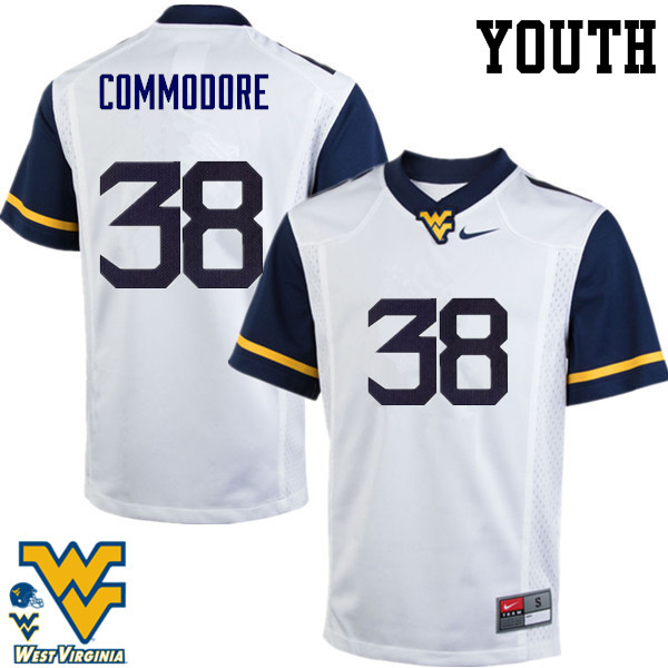 NCAA Youth Shane Commodore West Virginia Mountaineers White #38 Nike Stitched Football College Authentic Jersey NS23D17UV